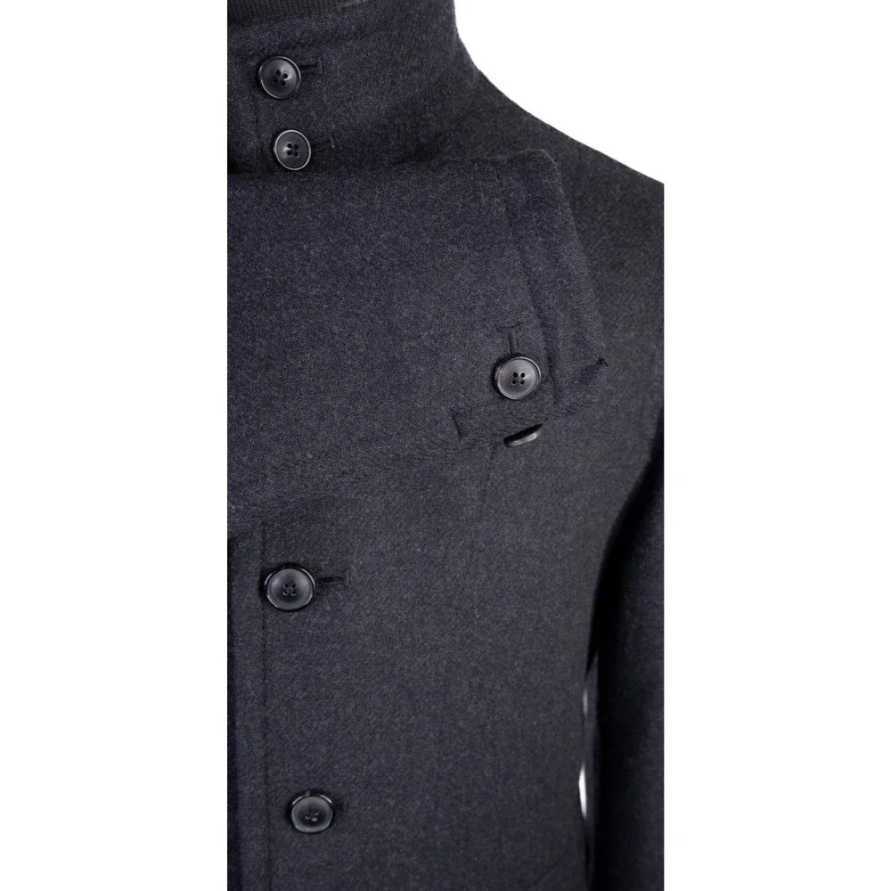 Banana Republic Coat PeaCoat Mens L Large Charcoal Gray Mario Bellucci Wool